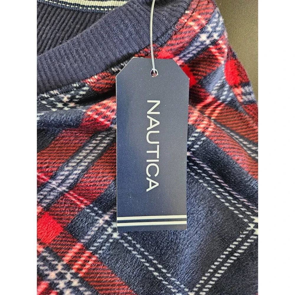 Nautica Pajama Set M Plaid Navy Red Stretch Sleepwear NWT Cozy Holiday‎